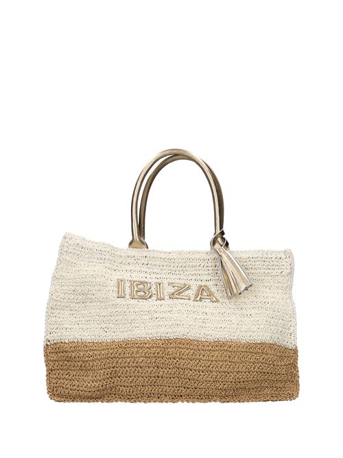 Borsa Ibiza in rafia e pelle DE SIENA | 3001OFF WHITE-ORO